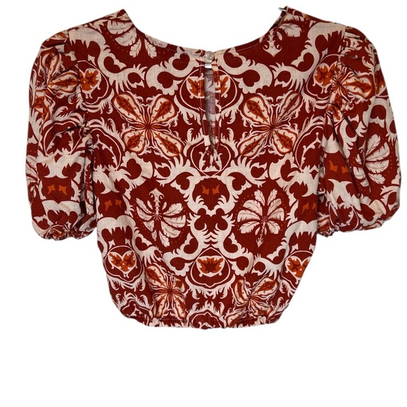 Rachel Zoe Women’s Round Neck Peasant Top Cropped Floral Linen Blend Size M - Picture 2 of 3